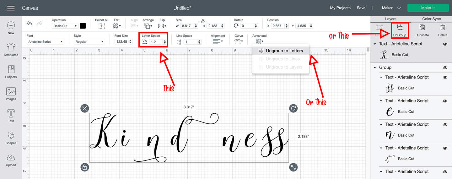 How to use glyphs and flourishes in Cricut Design Space